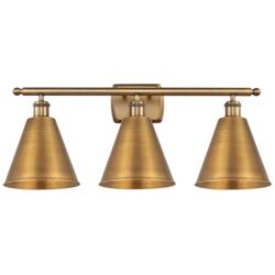Ballston Cone 28"W 3 Light Brushed Brass Bath Light w/ Brushed Brass S