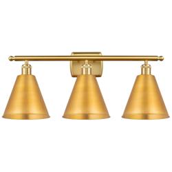 Ballston Cone 28"W 3 Light Satin Gold Bath Light With Satin Gold Shade