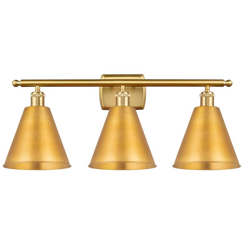 Image 1 Ballston Cone 28"W 3 Light Satin Gold LED Bath Light