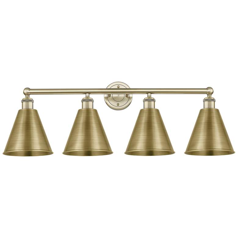 Image 1 Ballston Cone 35"W 4 Light Antique Brass Bath Light w/ Antique Brass S