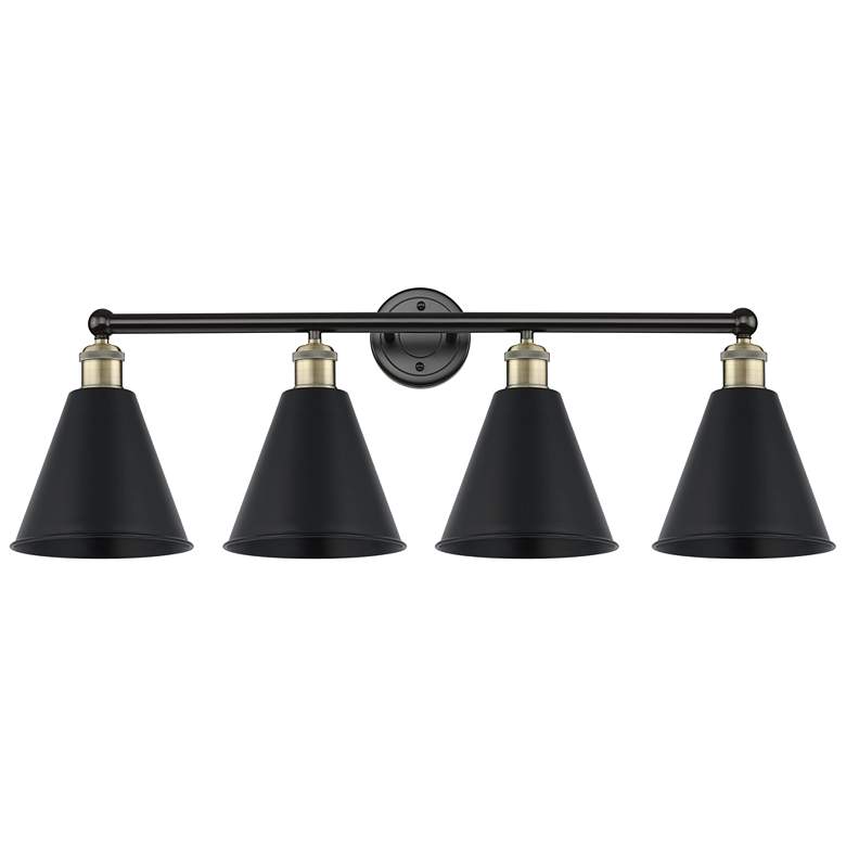 Image 1 Ballston Cone 35"W 4 Light Black Antique Brass Bath Light With Black S