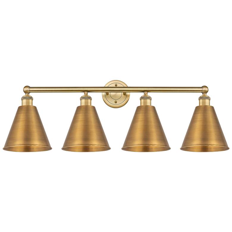 Image 1 Ballston Cone 35"W 4 Light Brushed Brass Bath Light w/ Brushed Brass S