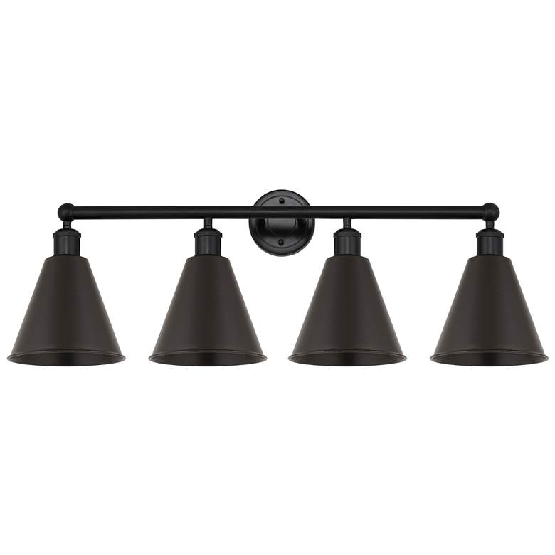 Image 1 Ballston Cone 35"W 4 Light Matte Black Bath Vanity Light With Black Sh