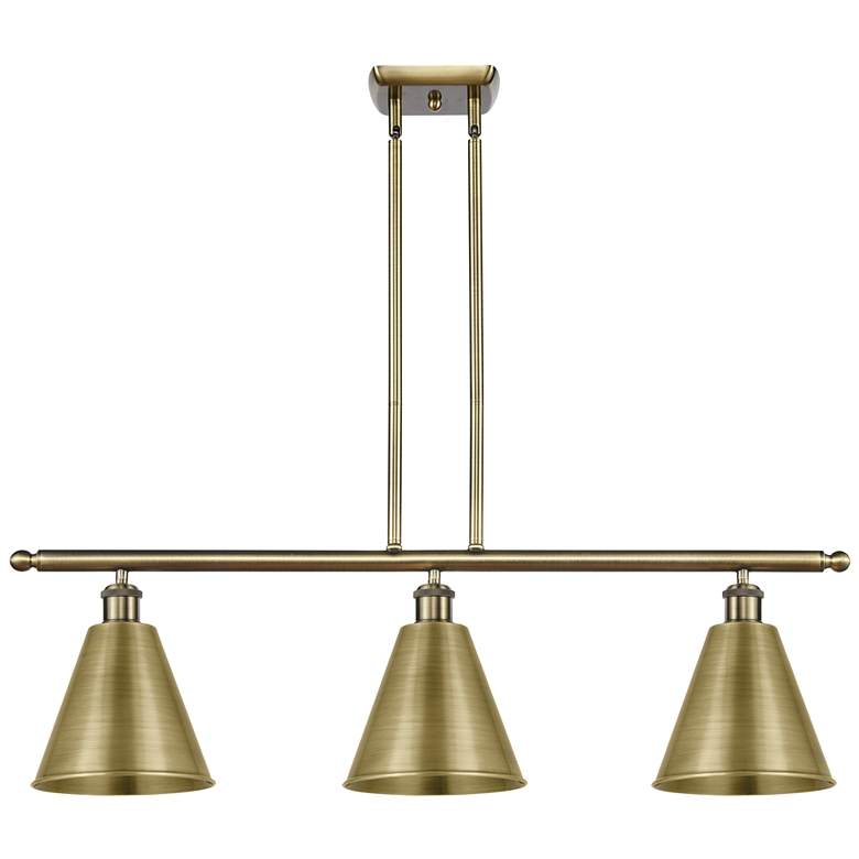 Image 1 Ballston Cone 36"W 3 Light Antique Brass Stem Island Light