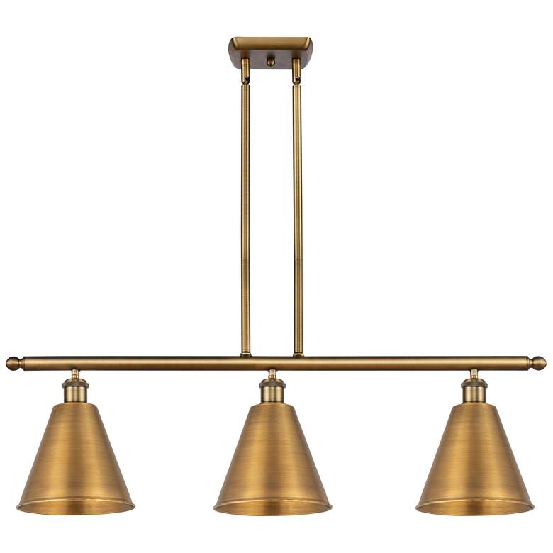Image 1 Ballston Cone 36"W 3 Light Brushed Brass Stem LED Island Light