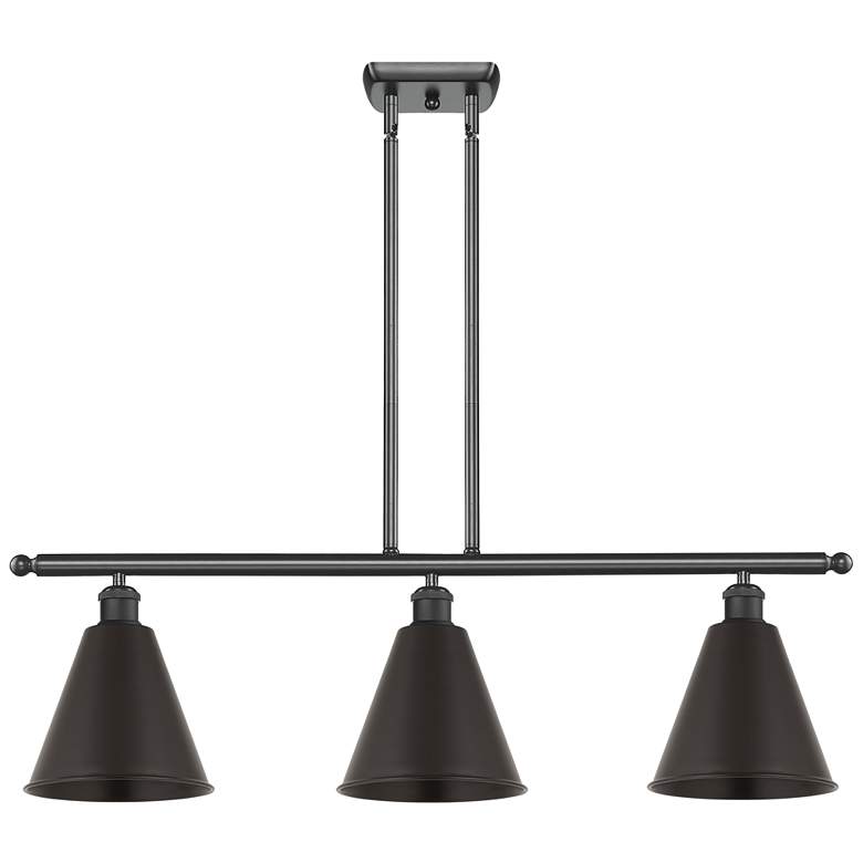Image 1 Ballston Cone 36"W 3 Light Matte Black Stem Island Light w/ Black Shad
