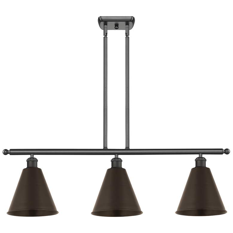 Image 1 Ballston Cone 36"W 3 Light Oil Rubbed Bronze Stem Island Light