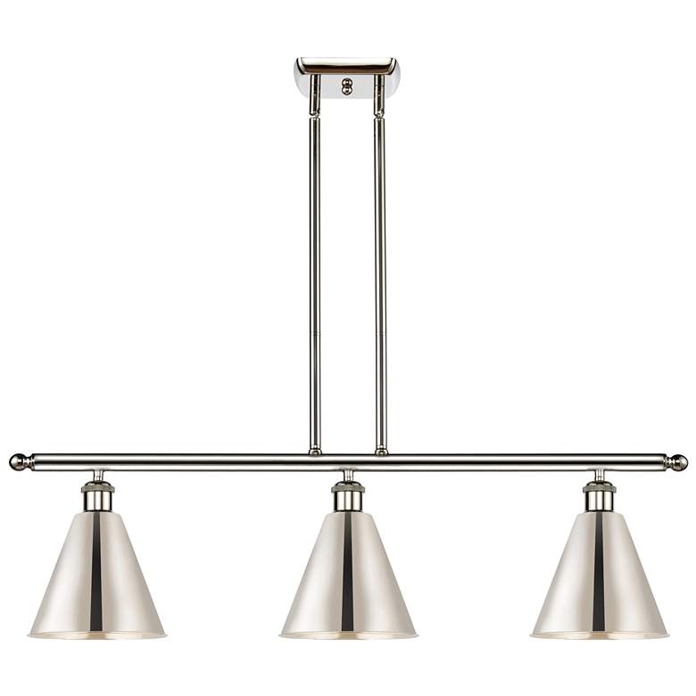 Image 1 Ballston Cone 36"W 3 Light Polished Nickel Stem Island Light