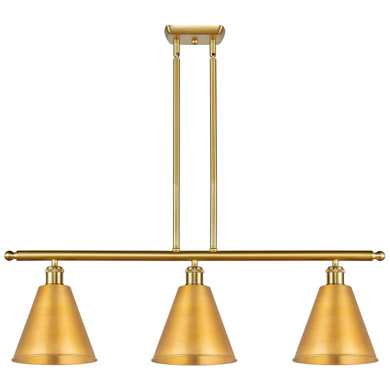 Image 1 Ballston Cone 36"W 3 Light Satin Gold Stem LED Island Light