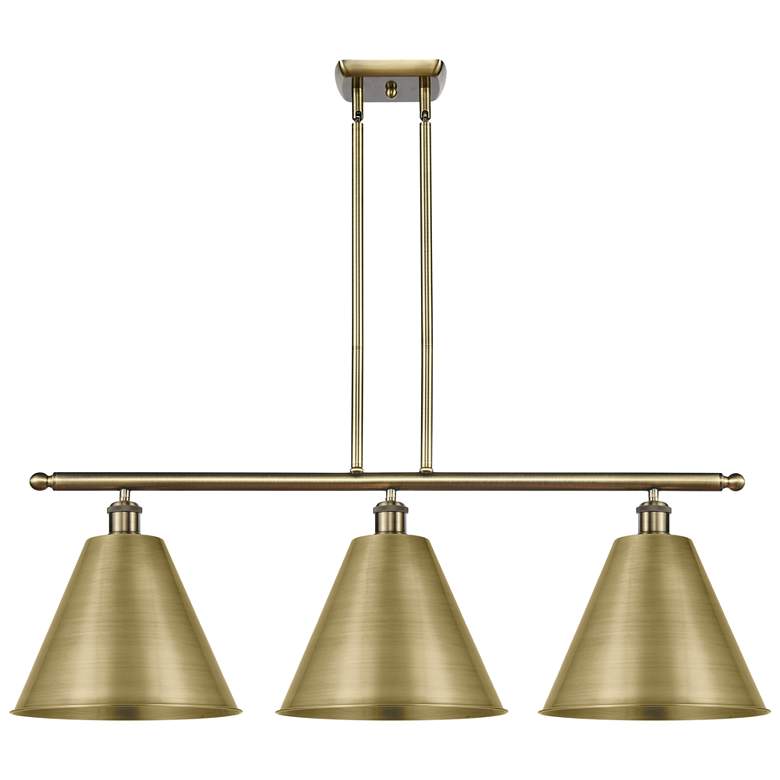Image 1 Ballston Cone 38.5"W 3 Light Antique Brass Stem Island Light