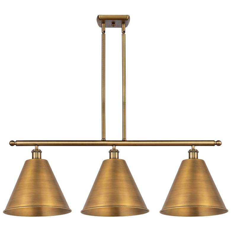 Image 1 Ballston Cone 38.5"W 3 Light Brushed Brass Stem LED Island Light