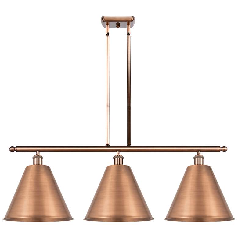 Image 1 Ballston Cone 38.5"W 3 Light Copper Stem Hung Island Light w/ Copper S