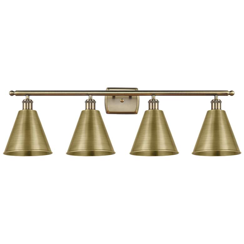 Image 1 Ballston Cone 38"W 4 Light Antique Brass LED Bath Light