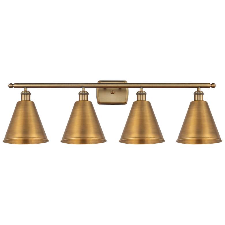 Image 1 Ballston Cone 38"W 4 Light Brushed Brass Bath Light w/ Brushed Brass S