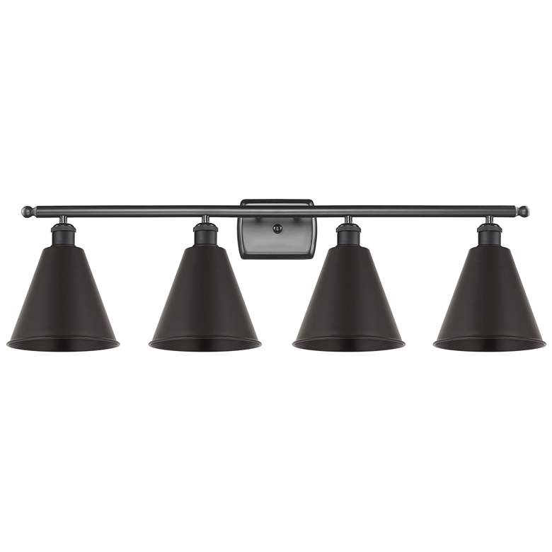 Image 1 Ballston Cone 38"W 4 Light Matte Black LED Bath Light With Black Shade