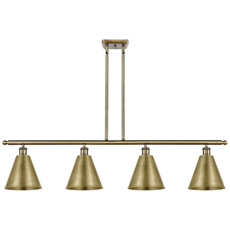 Image 1 Ballston Cone 48"W 4 Light Antique Brass Stem LED Island Light