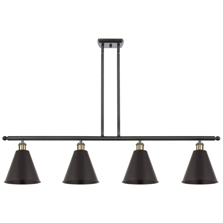 Image 1 Ballston Cone 48"W 4 Light Black Brass Stem LED Island Light w/ Black
