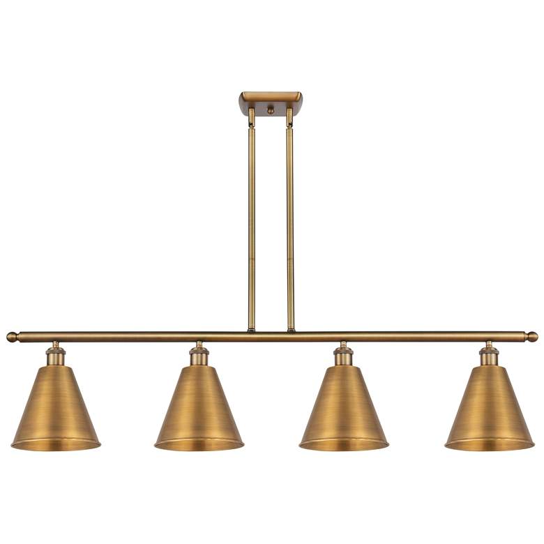 Image 1 Ballston Cone 48"W 4 Light Brushed Brass Stem Island Light