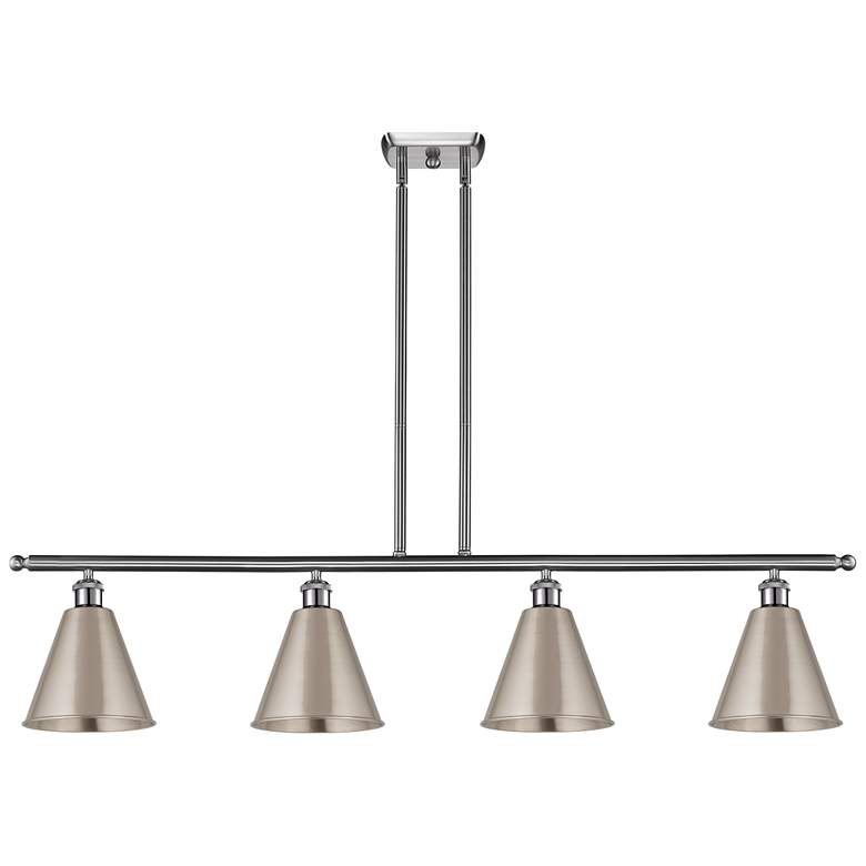 Image 1 Ballston Cone 48"W 4 Light Brushed Satin Nickel Stem Island Light