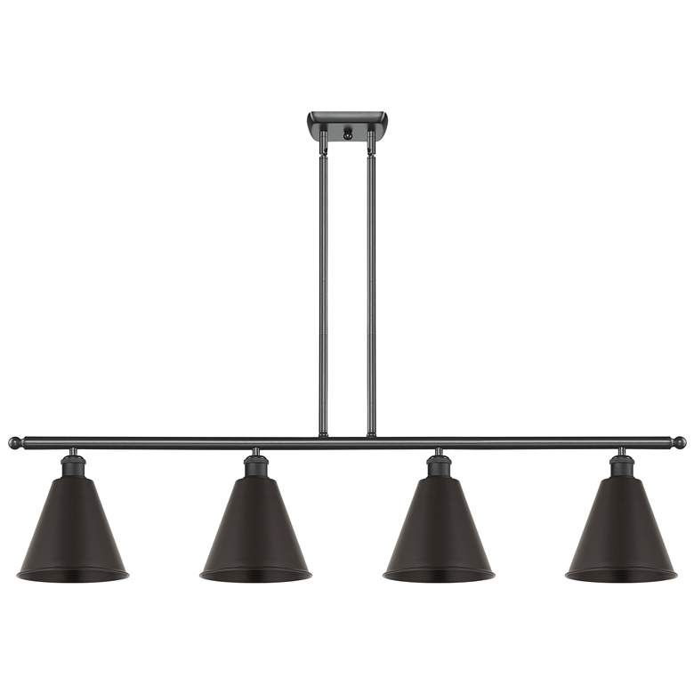 Image 1 Ballston Cone 48"W 4 Light Matte Black Stem Island Light w/ Black Shad