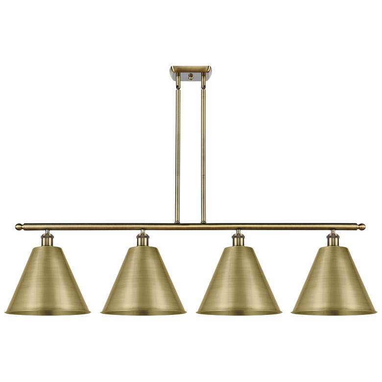 Image 1 Ballston Cone 50.25"W 4 Light Antique Brass Stem LED Island Light