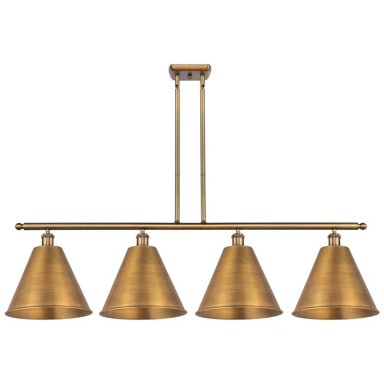 Image 1 Ballston Cone 50.25"W 4 Light Brushed Brass Stem Island Light