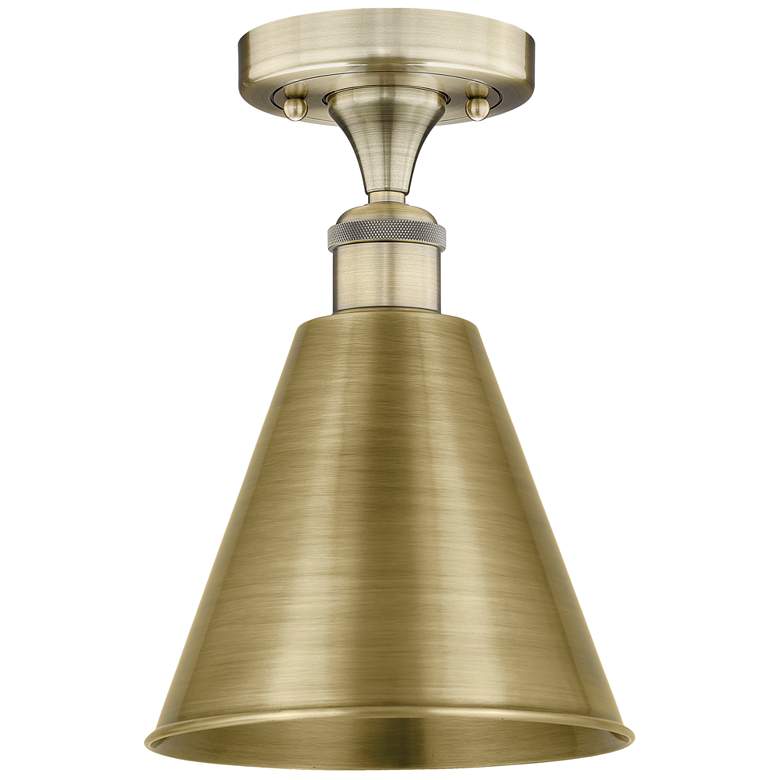 Image 1 Ballston Cone 8" Wide Antique Brass Semi.Flush Mount With Brass Shade