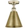 Ballston Cone 8" Wide Antique Brass Semi.Flush Mount With Brass Shade