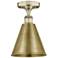 Ballston Cone 8" Wide Antique Brass Semi.Flush Mount With Brass Shade