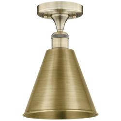 Ballston Cone 8" Wide Antique Brass Semi.Flush Mount With Brass Shade