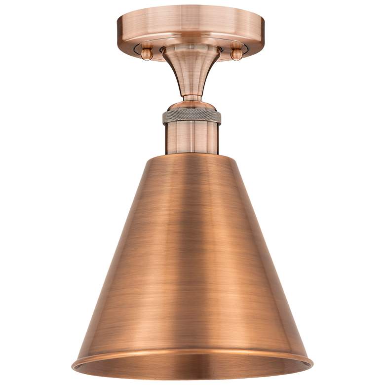 Image 1 Ballston Cone 8" Wide Antique Copper Semi.Flush Mount With Copper Shad