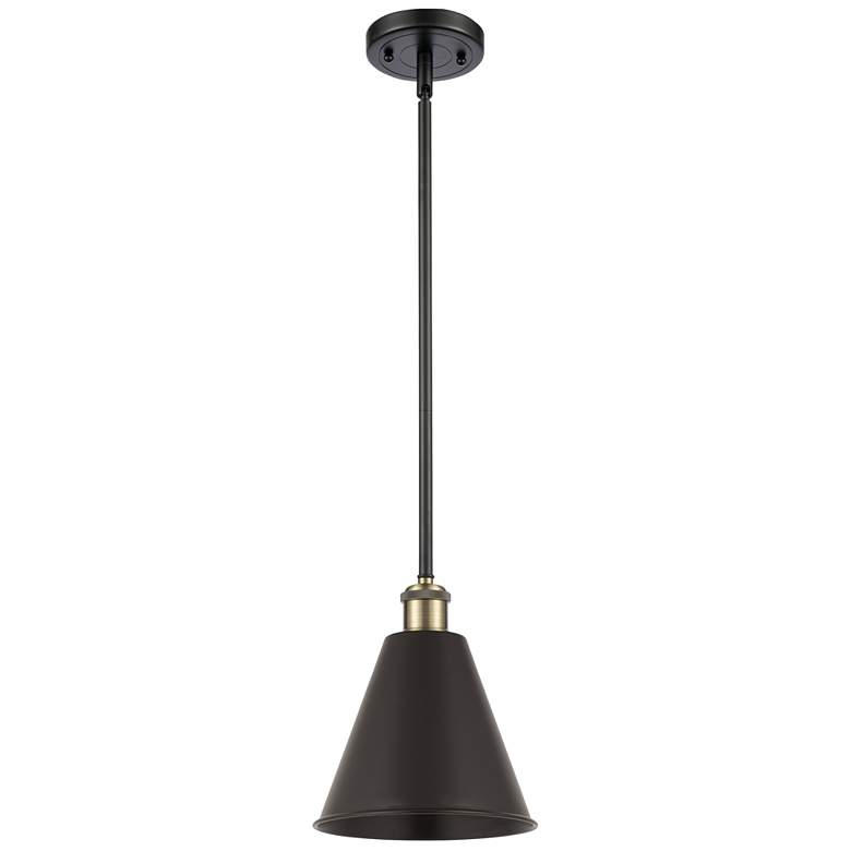 Image 1 Ballston Cone 8" Wide Black Antique Brass Pendant With Matte Black Sha