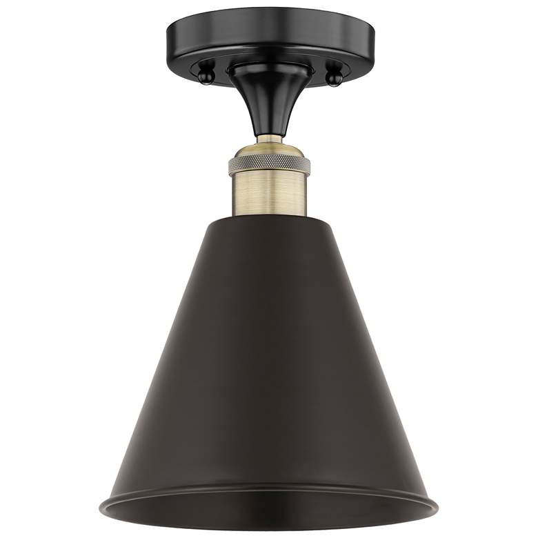 Image 1 Ballston Cone 8" Wide Black Antique Brass Semi.Flush Mount With Black