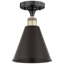 Ballston Cone 8" Wide Black Antique Brass Semi.Flush Mount With Black