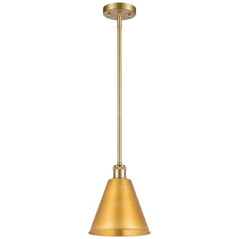 Image 1 Ballston Cone 8" Wide Satin Gold Pendant With Satin Gold Shade