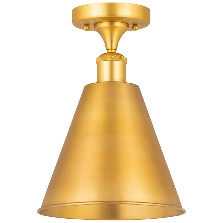 Image 1 Ballston Cone 8" Wide Semi-Flushmount Satin Gold Cone Ceiling Light