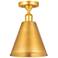 Ballston Cone 8" Wide Semi-Flushmount Satin Gold Cone Ceiling Light