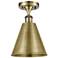 Ballston Cone 8"W Antique Brass LED Semi.Flush Mount w/ Antique Brass 