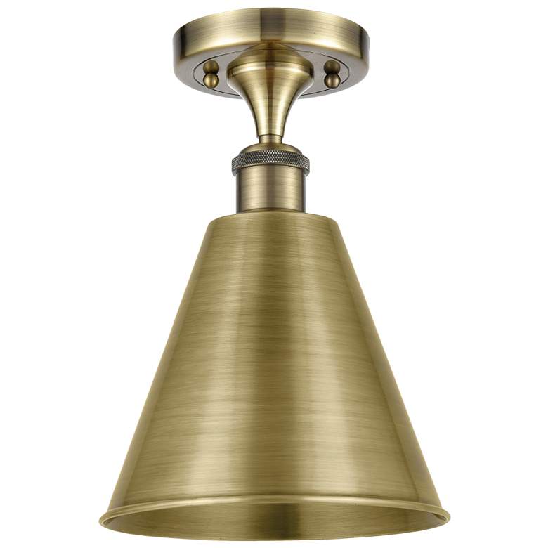 Image 1 Ballston Cone 8"W Antique Brass Semi.Flush Mount With Antique Brass Sh