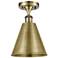 Ballston Cone 8"W Antique Brass Semi.Flush Mount With Antique Brass Sh