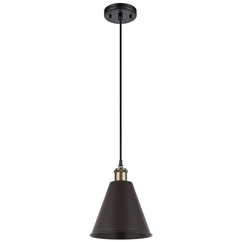 Image 1 Ballston Cone 8"W Black Brass Corded Mini Pendant With 8" Shade B