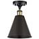 Ballston Cone 8"W Black Brass LED Semi.Flush Mount With Black Shade