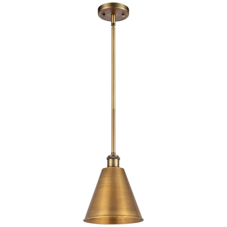 Image 1 Ballston Cone 8"W Brushed Brass LED Pendant With Brushed Brass Shade