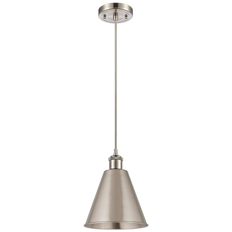 Image 1 Ballston Cone 8"W Brushed Satin Nickel Corded LED Mini Pendant w/ 8&qu