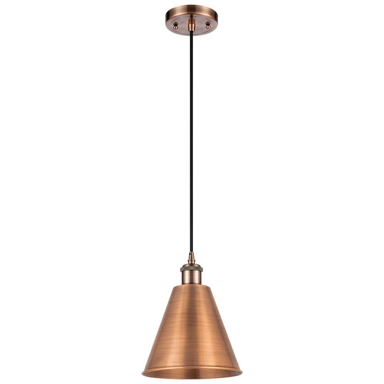 Image 1 Ballston Cone 8"W Copper Corded LED Mini Pendant w/ 8" Shade Blac