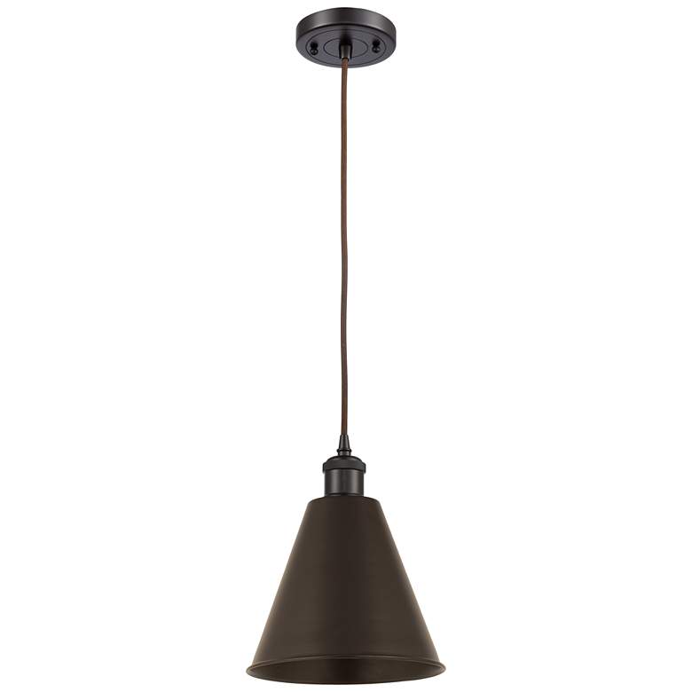 Image 1 Ballston Cone 8"W Oil Rubbed Bronze Corded Mini Pendant w/ 8" Sha