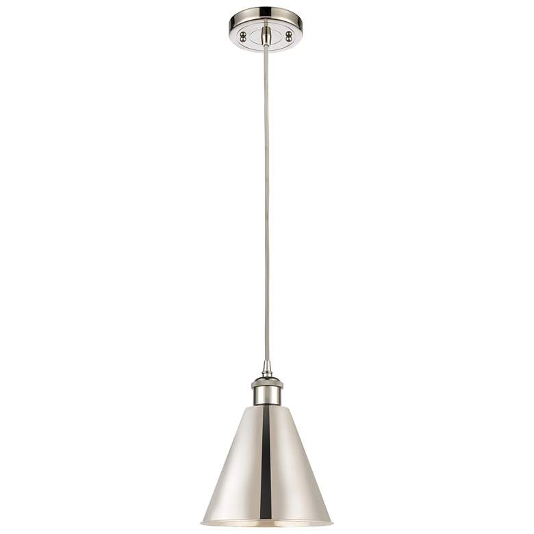 Image 1 Ballston Cone 8"W Polished Nickel Corded Mini Pendant w/ 8" Shade