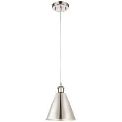 Ballston Cone 8"W Polished Nickel Corded Mini Pendant w/ 8" Shade