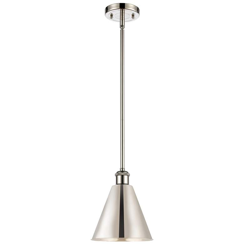 Image 1 Ballston Cone 8"W Polished Nickel LED Pendant w/ Polished Nickel Shade