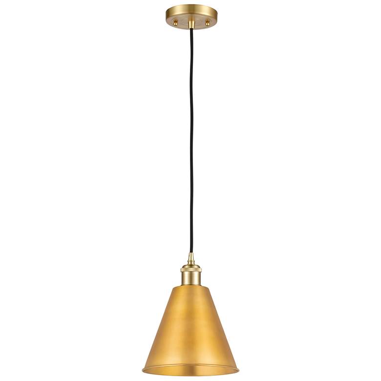 Image 1 Ballston Cone 8"W Satin Gold Corded Mini Pendant With 8" Shade Bl
